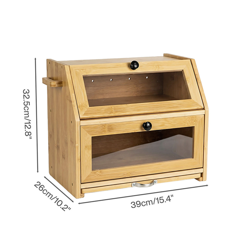 Toque Double Layer Bamboo Bread Box With Window & Cutting Board