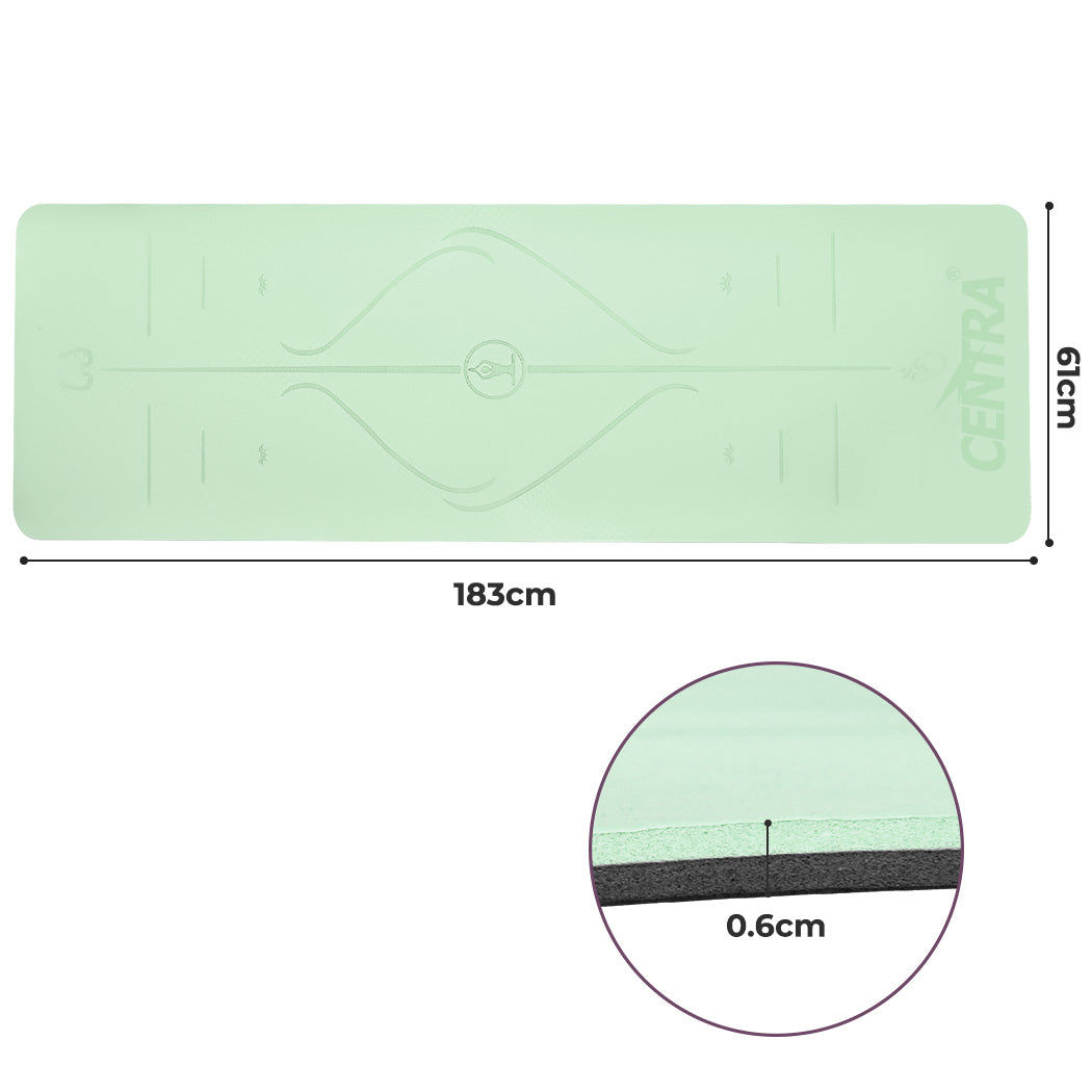 Yoga Mat Dual Colour Body Position Lines Mint Green
