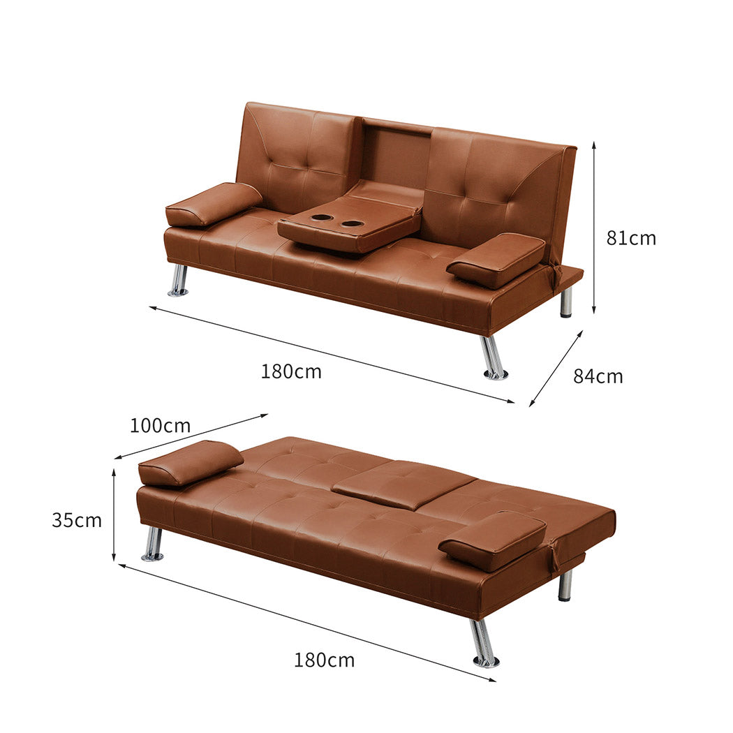 3 Seater Sofa Bed Adjustable Recliner Brown