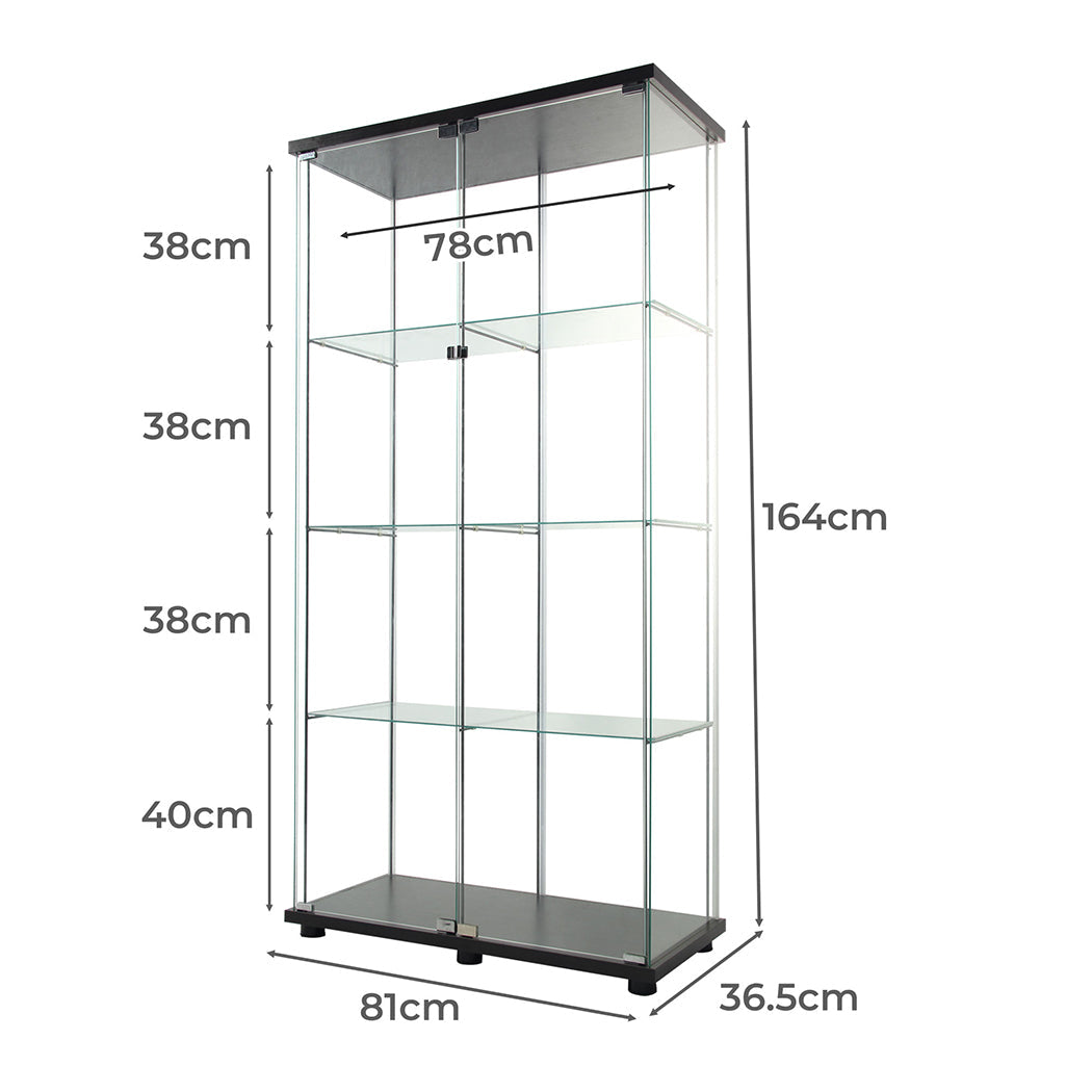 164Cm Glass Display Cabinet 2 Doors Storage Showcase Elegant Home Decor Piece