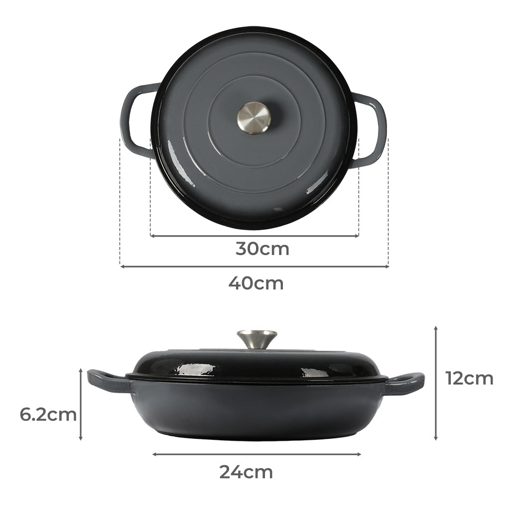 3.5L Enamel Dutch Oven Pan Black Cooking Pot Cast Iron With Lid Heat Resistant