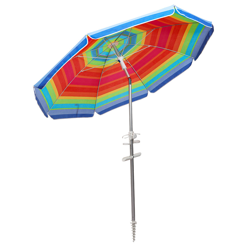 2M Colorful Outdoor Beach Umbrella Sand Shade For Sunny Coastal Relaxation