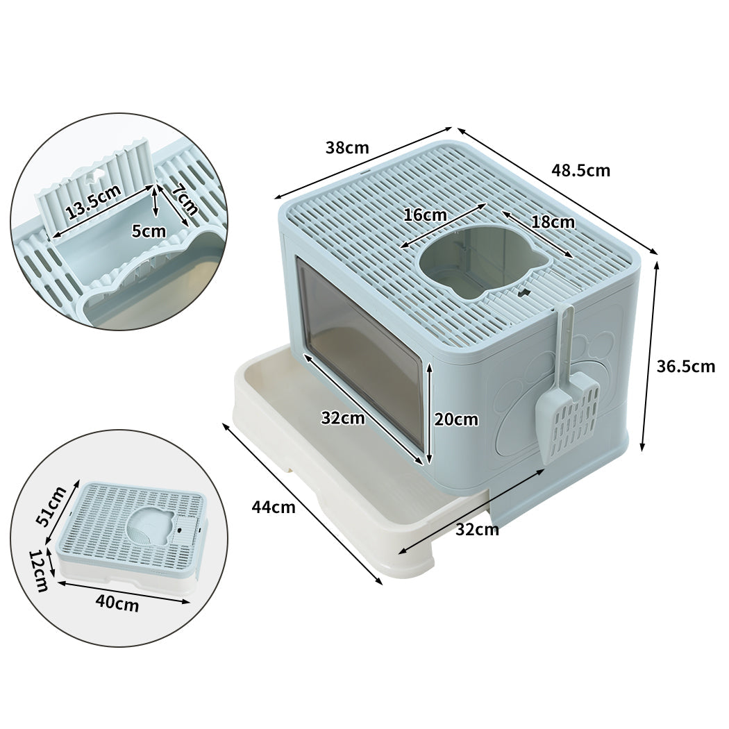 Pawz Foldable Cat Litter Box Tray Enclosed Blue Compact And Convenient For Cats