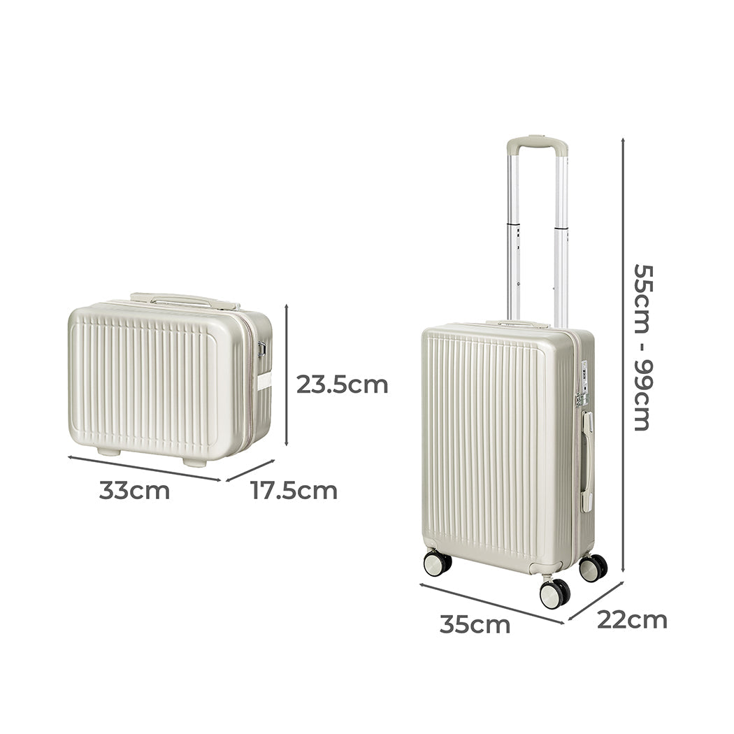 2Pc Luggage Suitcase Trolley White 14"+20"