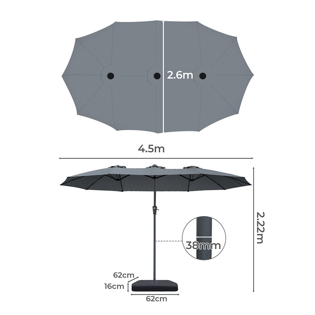 Centra 4.5M Double-Sided Patio Umbrella Outdoor Base Stand Grey