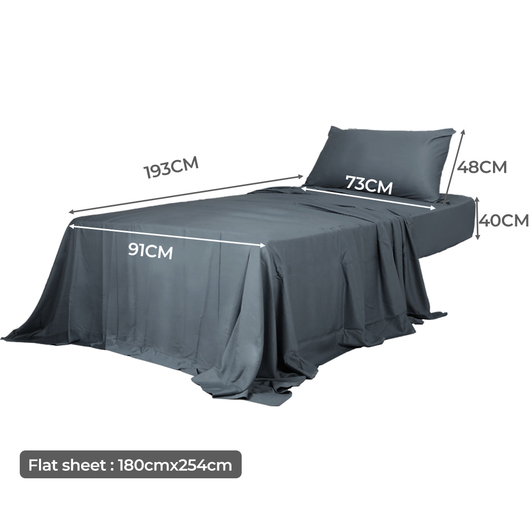 Dreamz 3 Piece Single Size 100% Bamboo Bed Sheet Set Charcoal