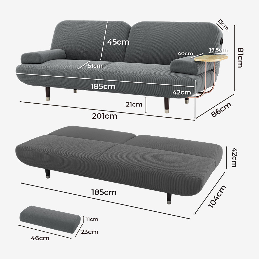 Convertible Sofabed With Usb Charger And Side Table For Versatile Living Space