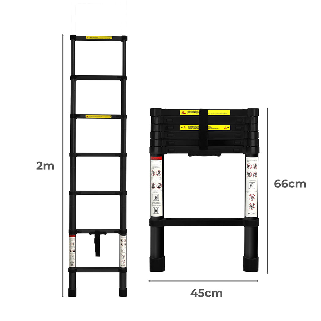 Traderight Multipurpose Aluminium Ladder Telescopic 2M Black Meter