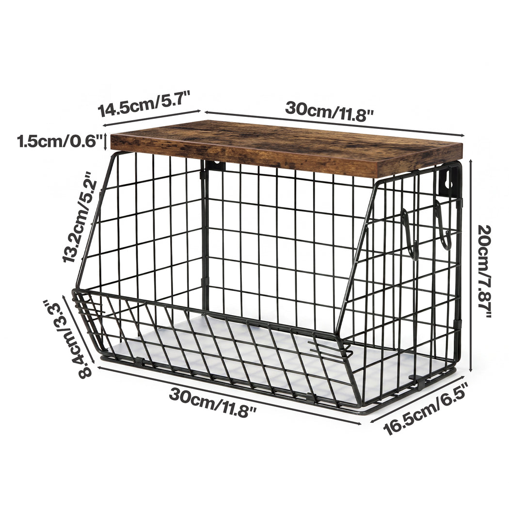 Toque 2Pcs Stackable Wall Mounted Kitchen Fruit Storage Basket With Wood Lid