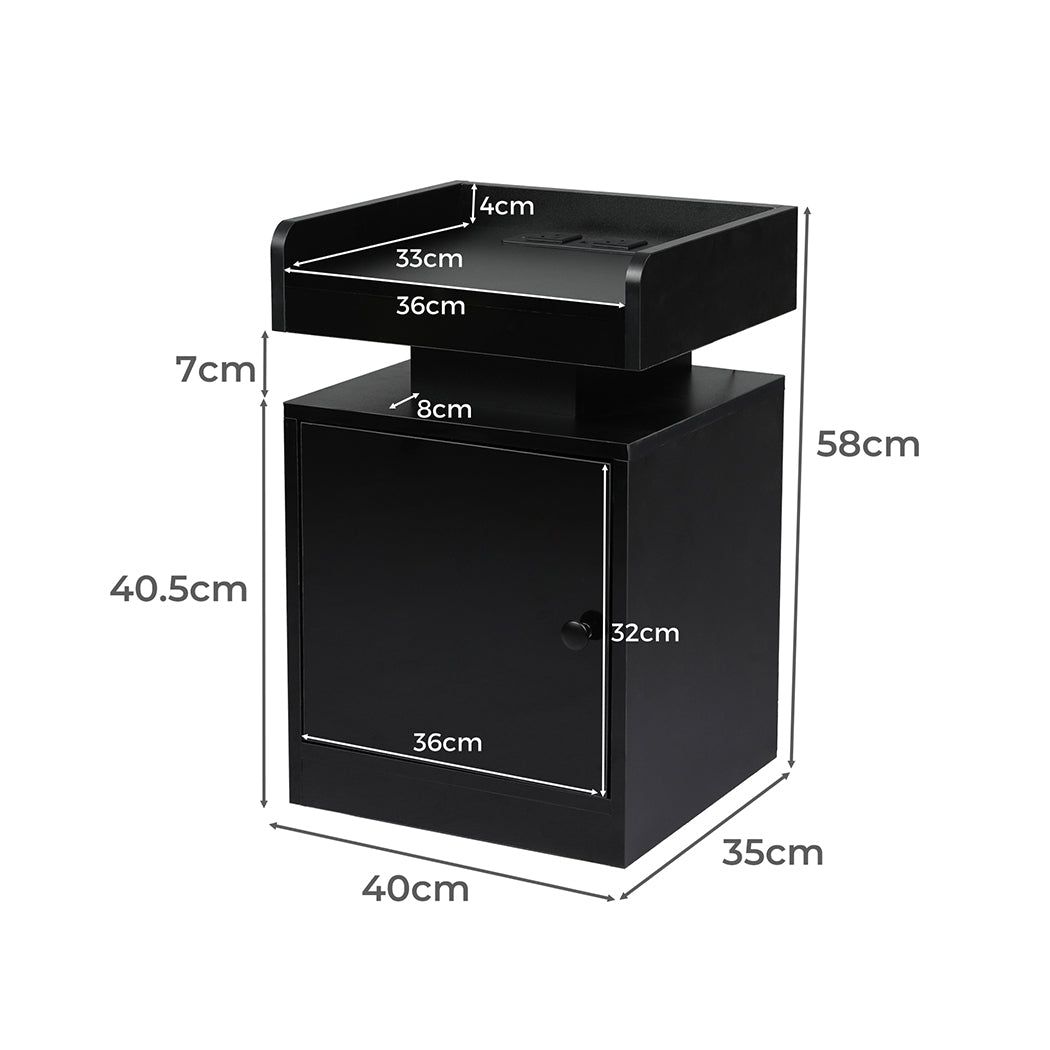 Bedside Table With Usb Charger Outlet And Rgb Lights Black Modern Nightstand For Bedroom
