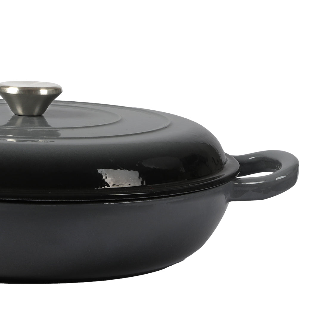 3.5L Enamel Dutch Oven Pan Black Cooking Pot Cast Iron With Lid Heat Resistant