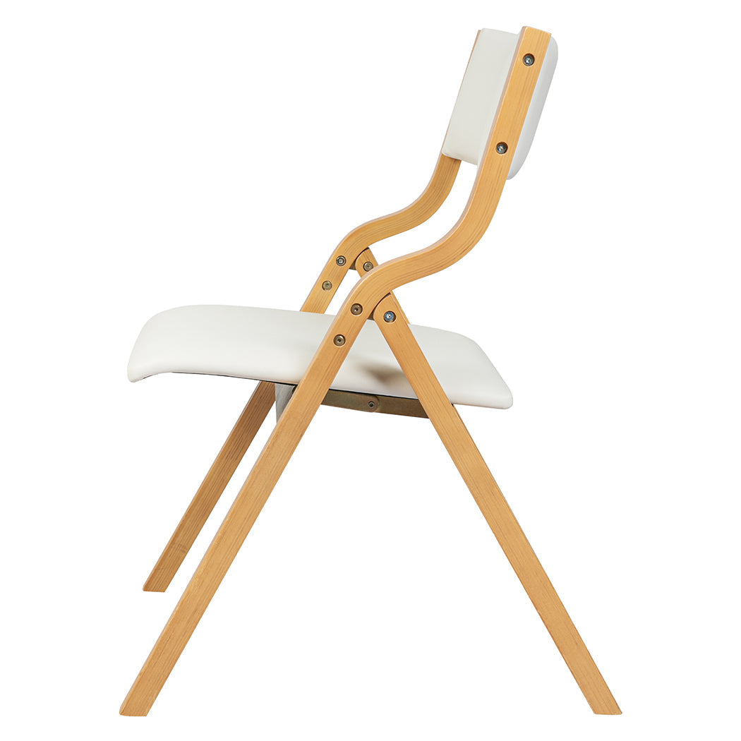 Set Of 2 Foldable Pu Dining Chairs Beige For Compact Storage And Stylish Seating
