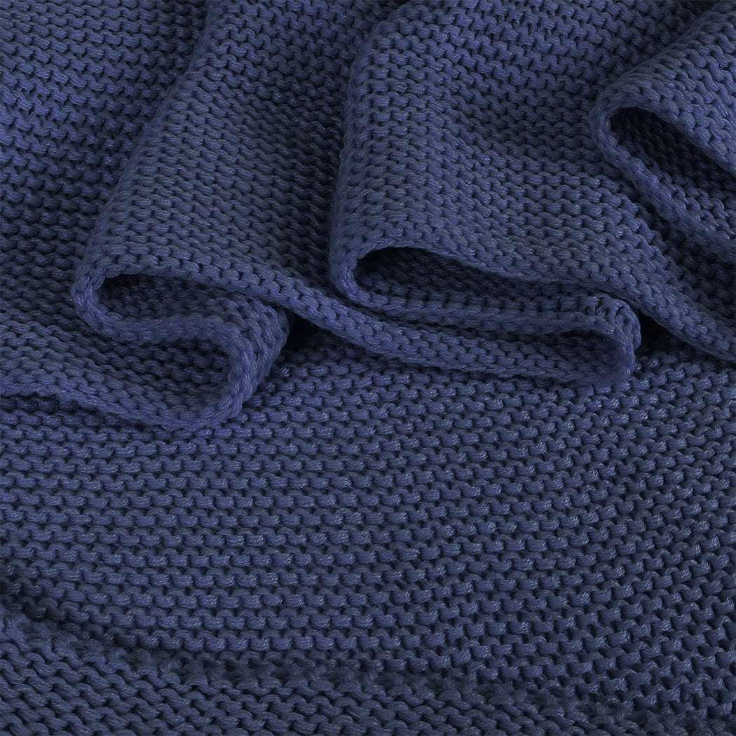 Dreamz Knitting Throw Blanket Cushion Navy