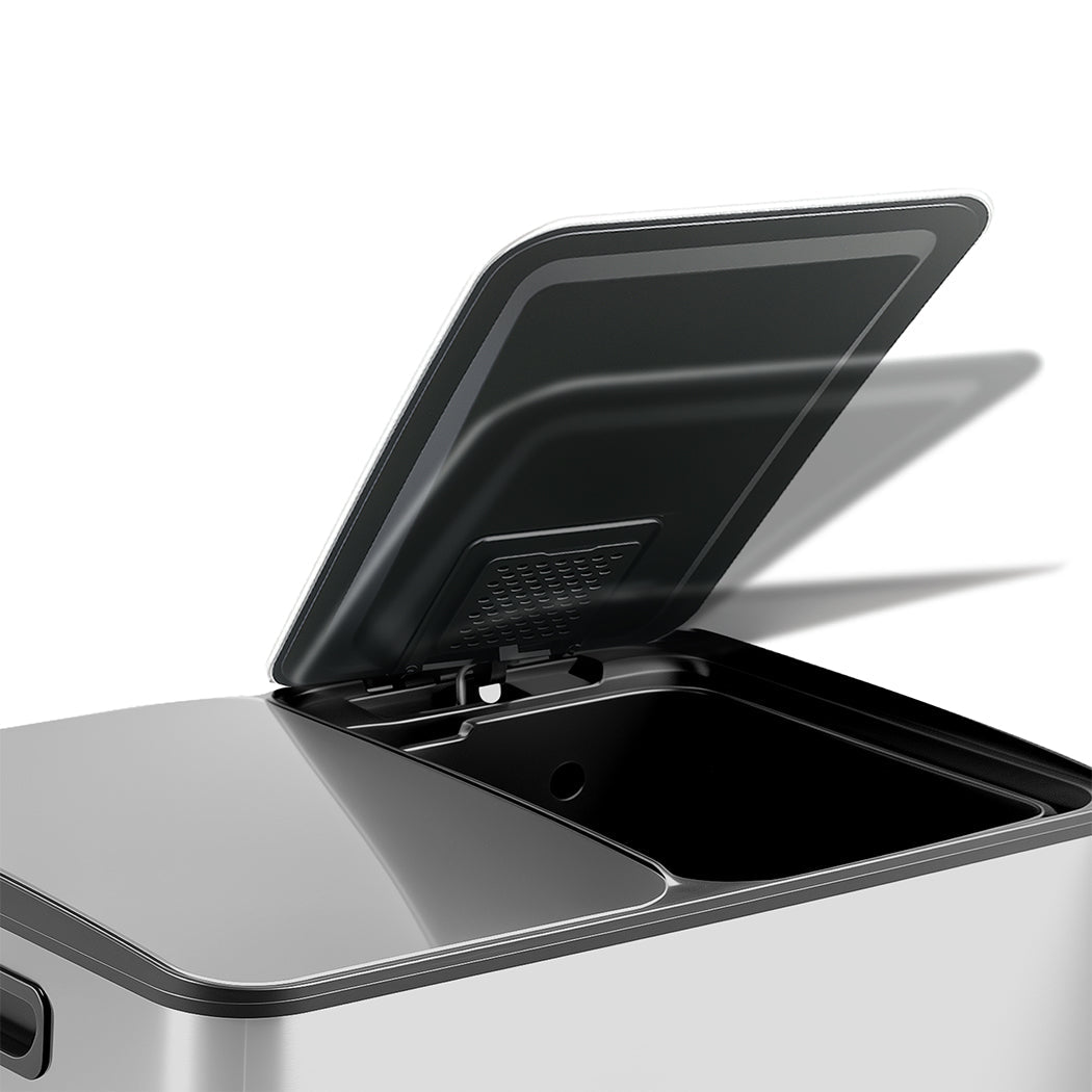 Toque 60L Dual Compartment Stainless Steel Pedal Bin Black & Silver