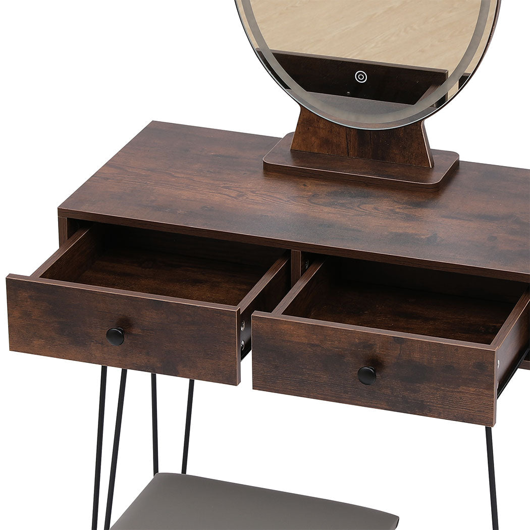 Dressing Table With Led Light Strip Brown Modern Vanity For Bedroom Or Makeup Space