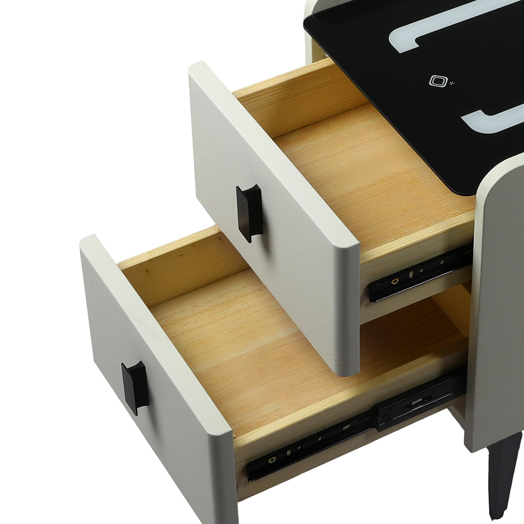 Bedside Table With Led Lights And Drawers Storage Nightstand For Bedroom Organization