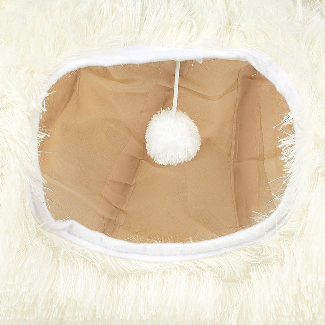 Pawz Cat Tunnel Foldable Fluffy Plush Play Tube Beige