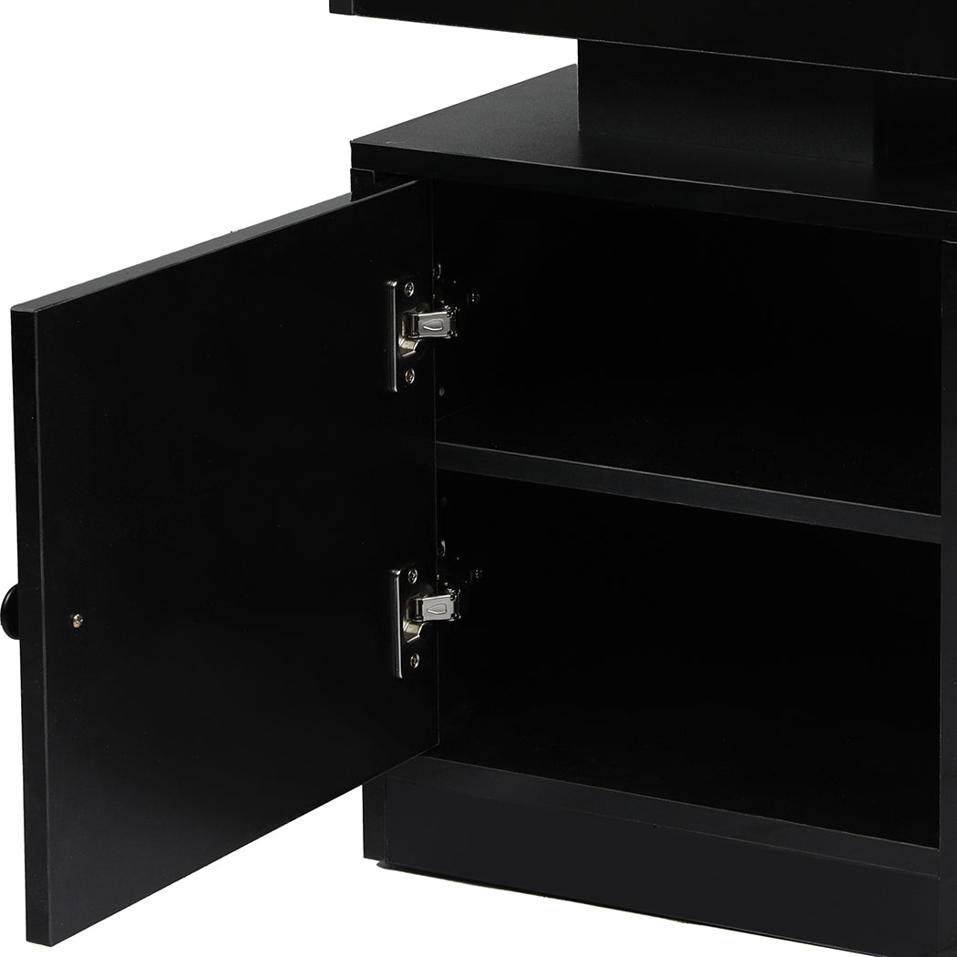 Bedside Table With Usb Charger Outlet And Rgb Lights Black Modern Nightstand For Bedroom