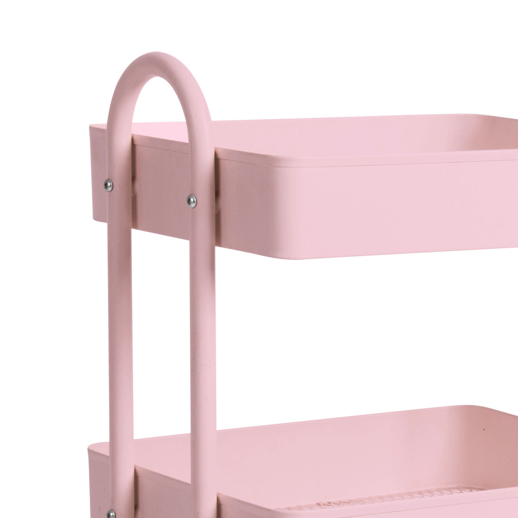 3 Tier Kitchen Trolley Cart Pink Rolling Storage Organizer For Home Office