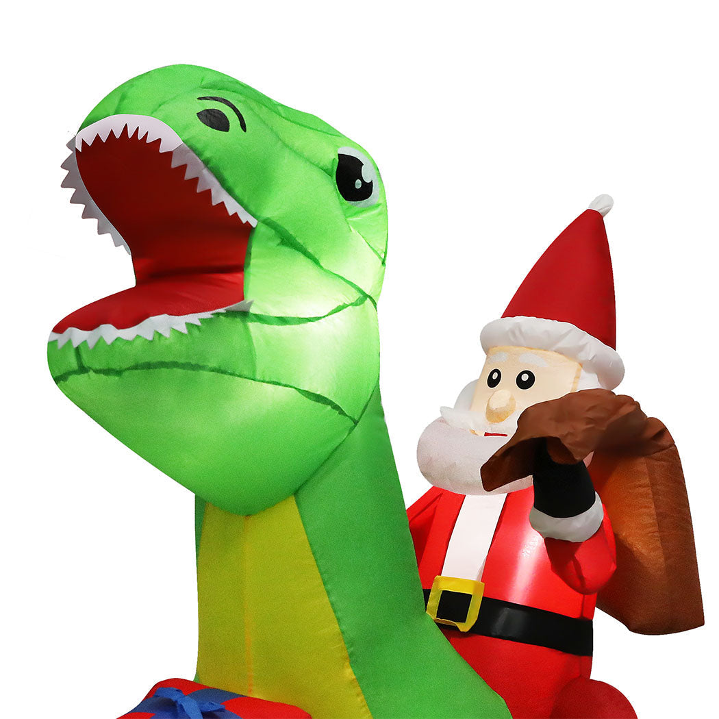 Santaco Christmas Inflatables Outdoor Claus Riding Dinosaur Lights Dcor