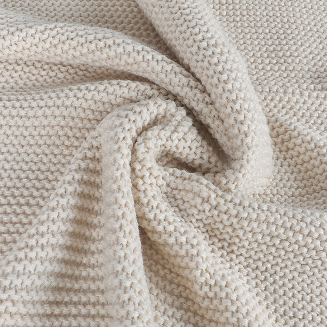 Dreamz Knitting Throw Blanket Cushion Beige