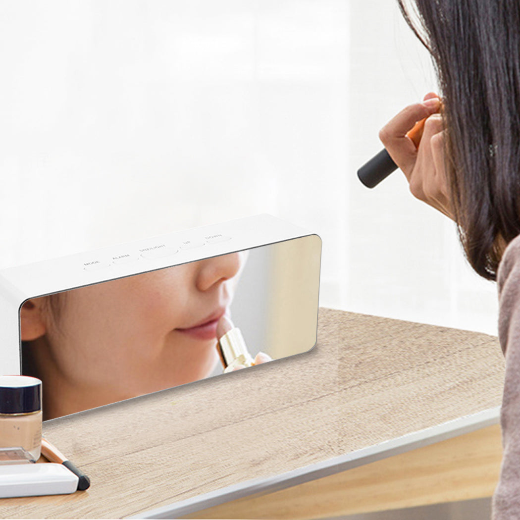 Alarm Clock Digital Led Mirror Desk White