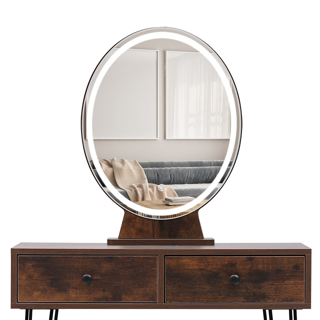 Dressing Table With Led Light Strip Brown Modern Vanity For Bedroom Or Makeup Space