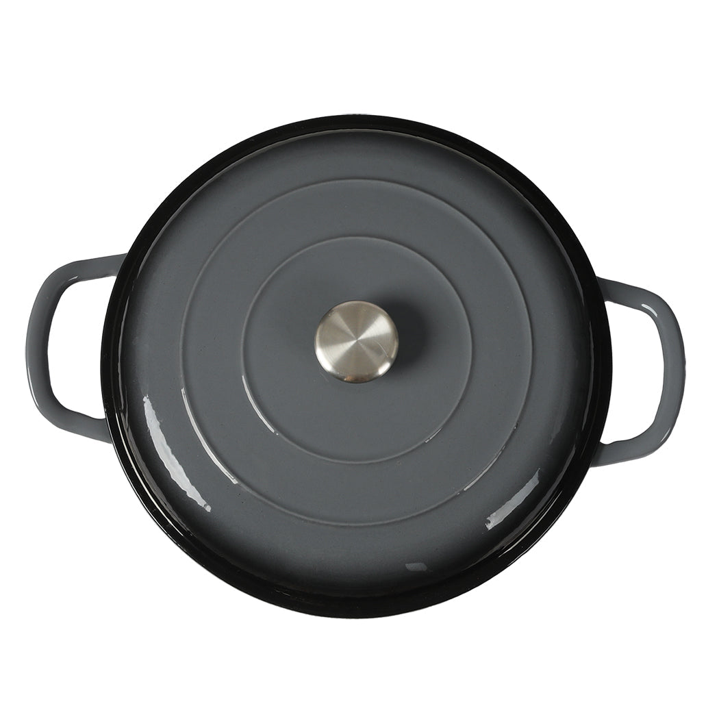 3.5L Enamel Dutch Oven Pan Black Cooking Pot Cast Iron With Lid Heat Resistant