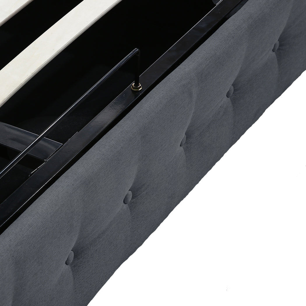 Queen Fabric Bed Frame Tufted Dark Grey Modern And Comfortable Bedding For Bedroom Decor