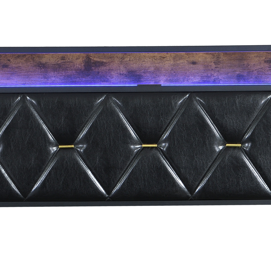 Queen Metal Bed Frame With Led Lights And 2 Drawers Black