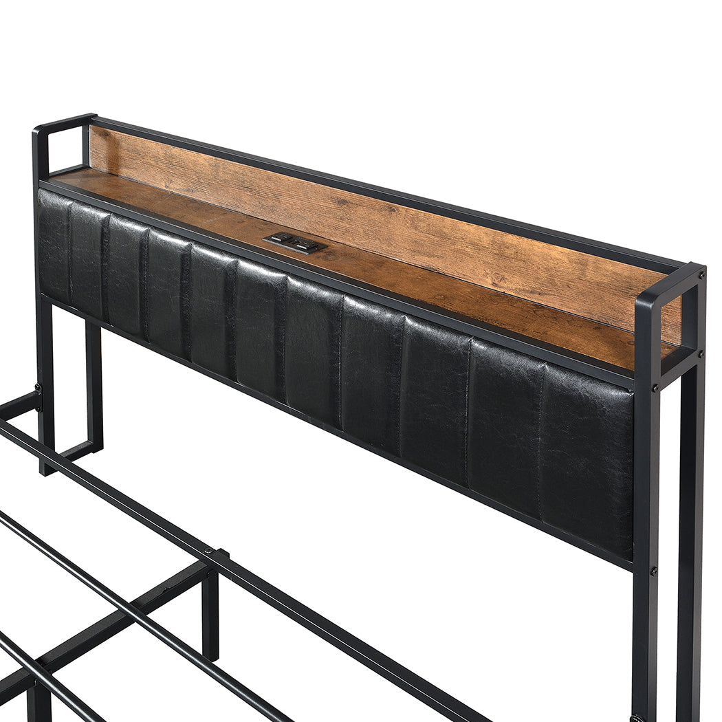 Queen Bed Frame Pu With 4 Drawers And Usb Charging Ports