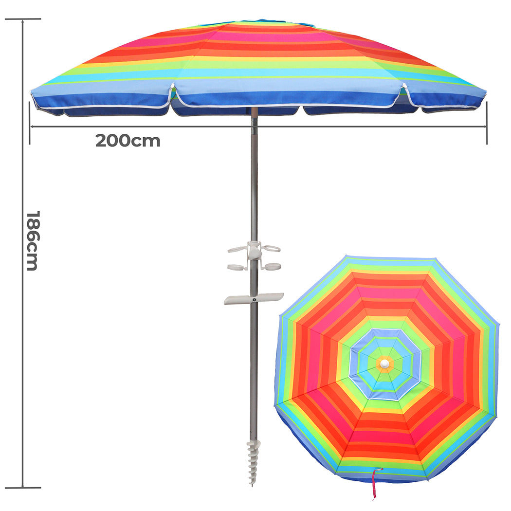 2M Colorful Outdoor Beach Umbrella Sand Shade For Sunny Coastal Relaxation