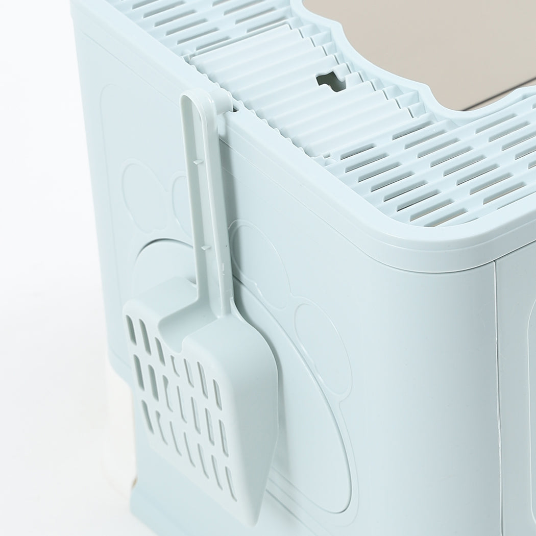 Pawz Foldable Cat Litter Box Tray Enclosed Blue Compact And Convenient For Cats