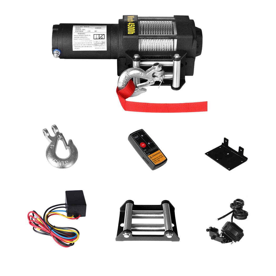 4500Lbs 12V Electric Winch Wireless Remote Control For Atv Trailer And Vehicle Recovery