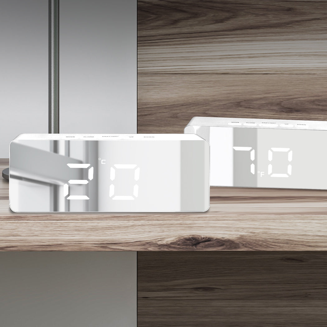 Alarm Clock Digital Led Mirror Desk White