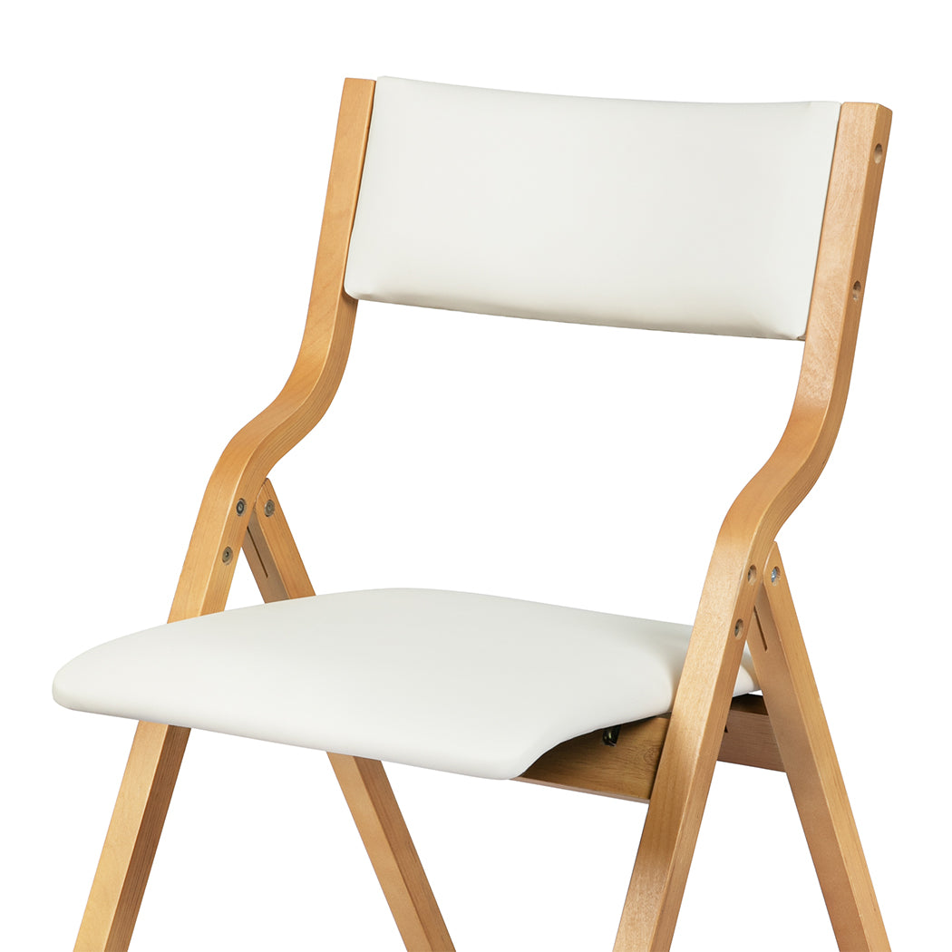 Set Of 2 Foldable Pu Dining Chairs Beige For Compact Storage And Stylish Seating