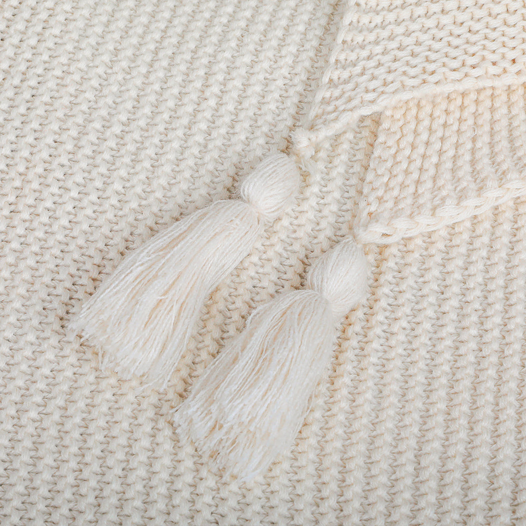 Dreamz Knitting Throw Blanket Cushion Beige