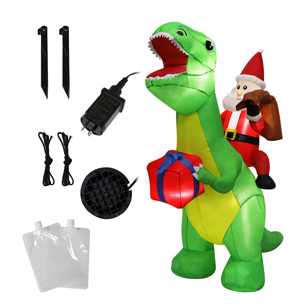 Santaco Christmas Inflatables Outdoor Claus Riding Dinosaur Lights Dcor