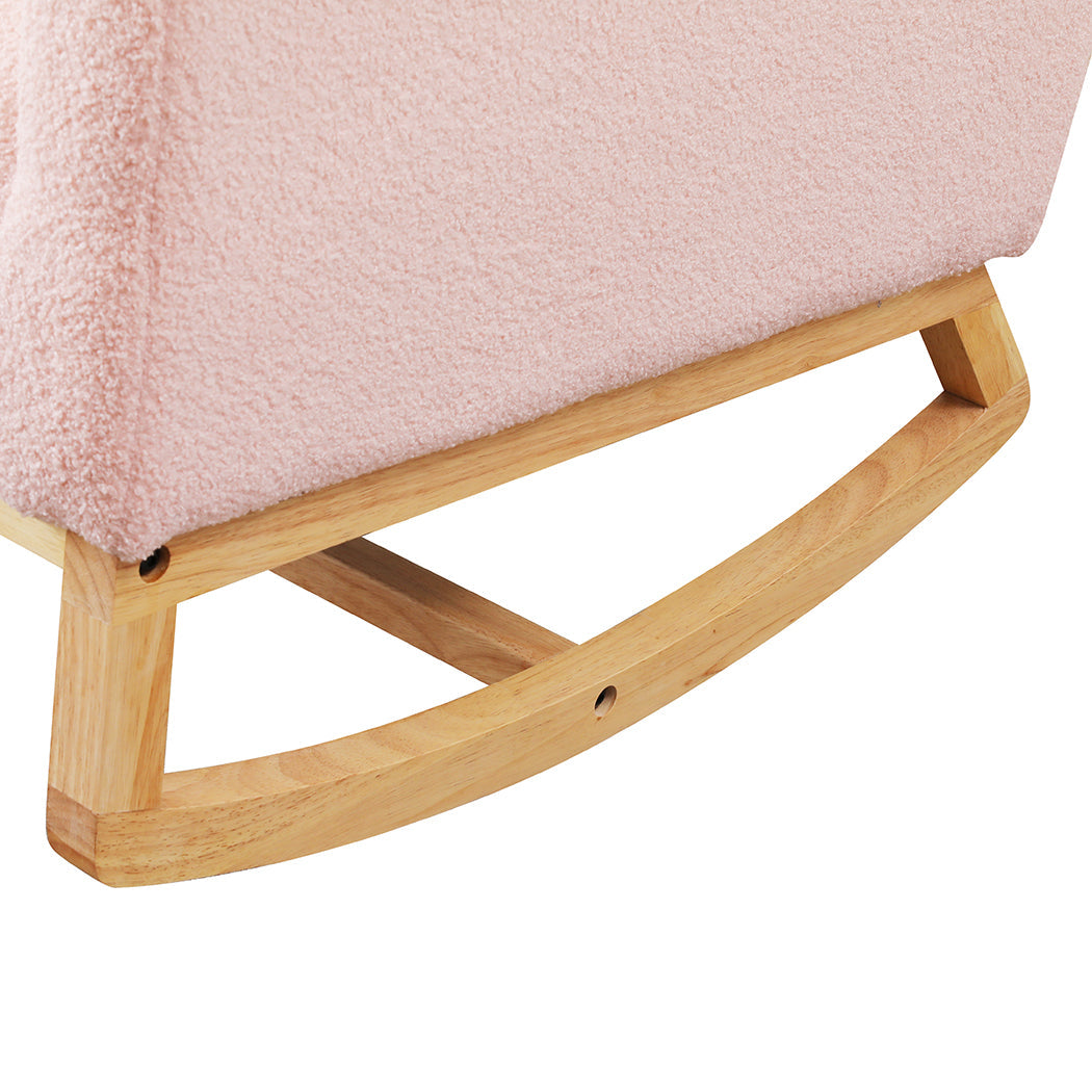 Rocking Chair With Ottoman Footrest Side Pocket Pink