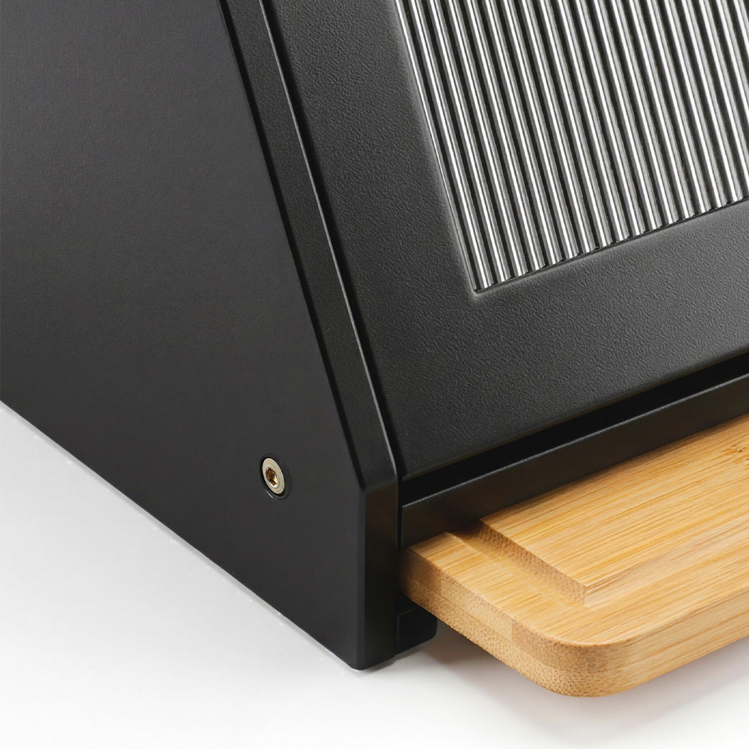 Toque Bamboo Bread Box With Cutting Board & Knife Holder Black