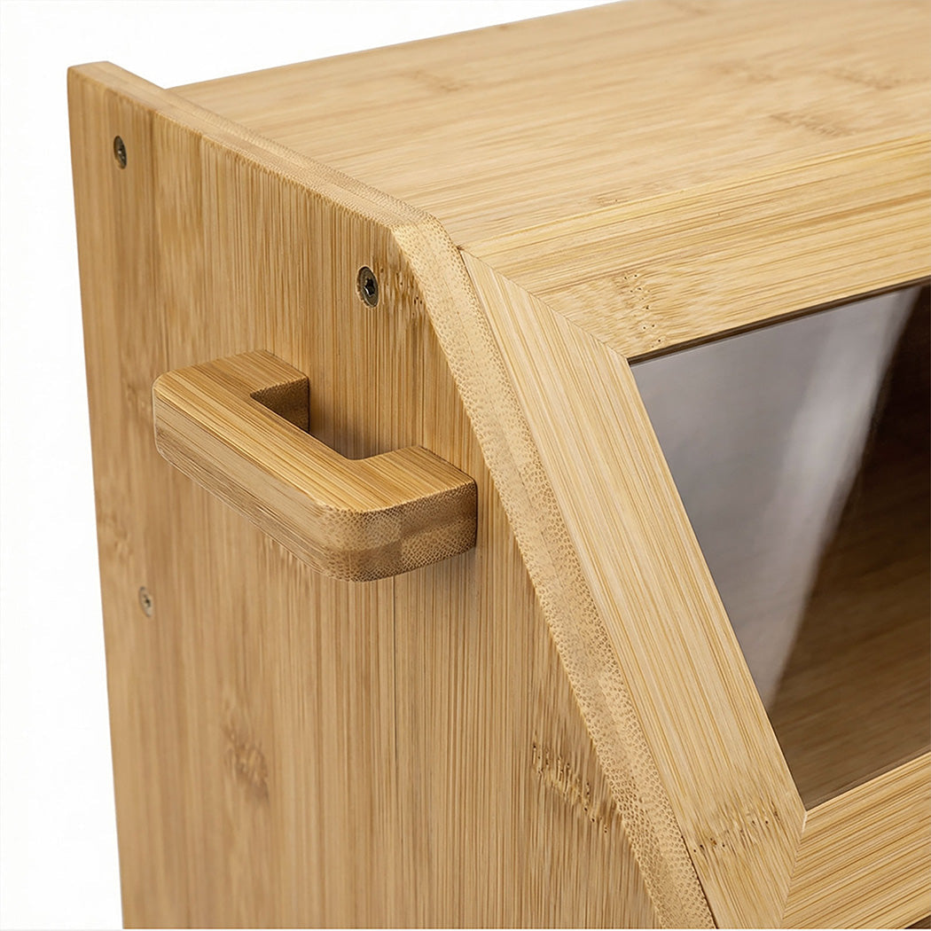 Toque Double Layer Bamboo Bread Box With Window & Cutting Board