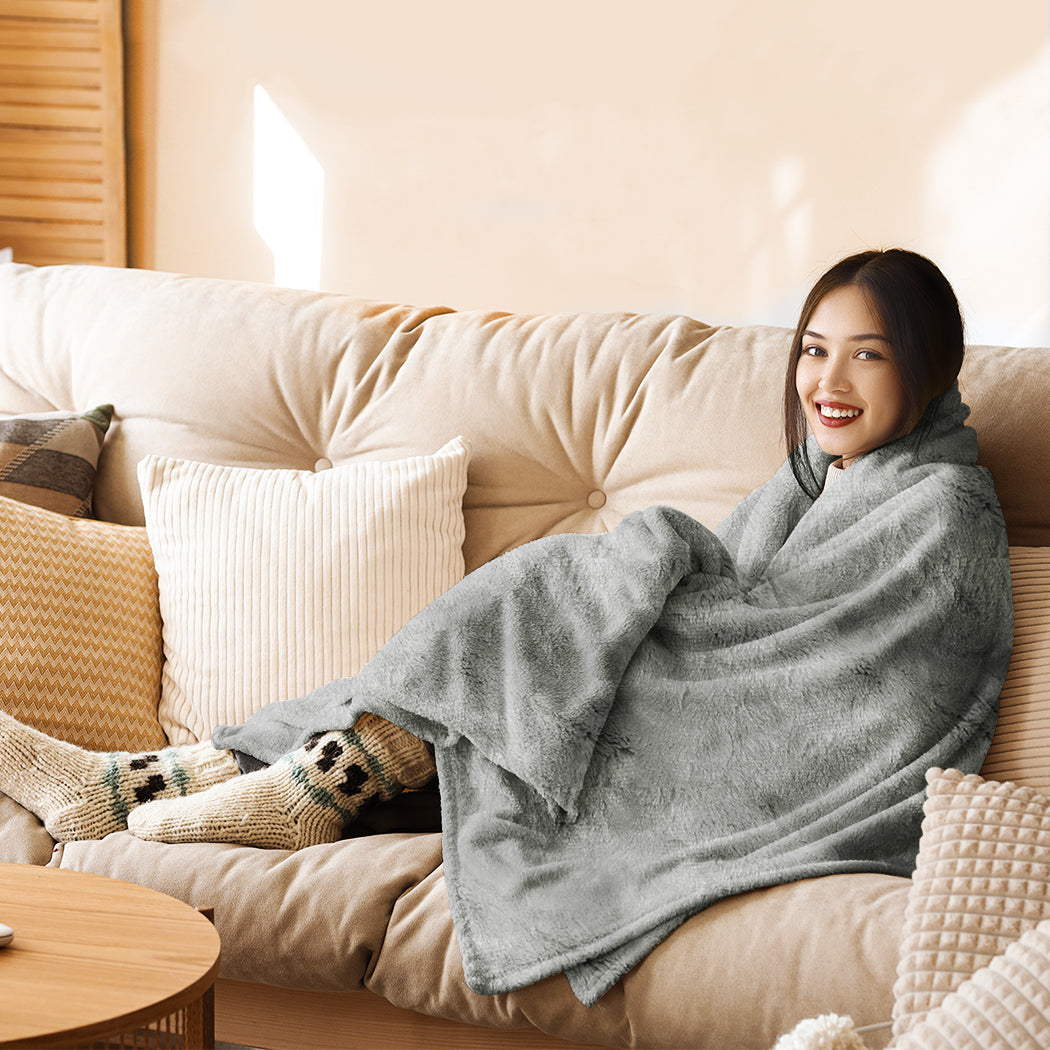 Dreamz Electric Throw Blanket Heated Timer Bedding Washable Warm Winter Plush Gy