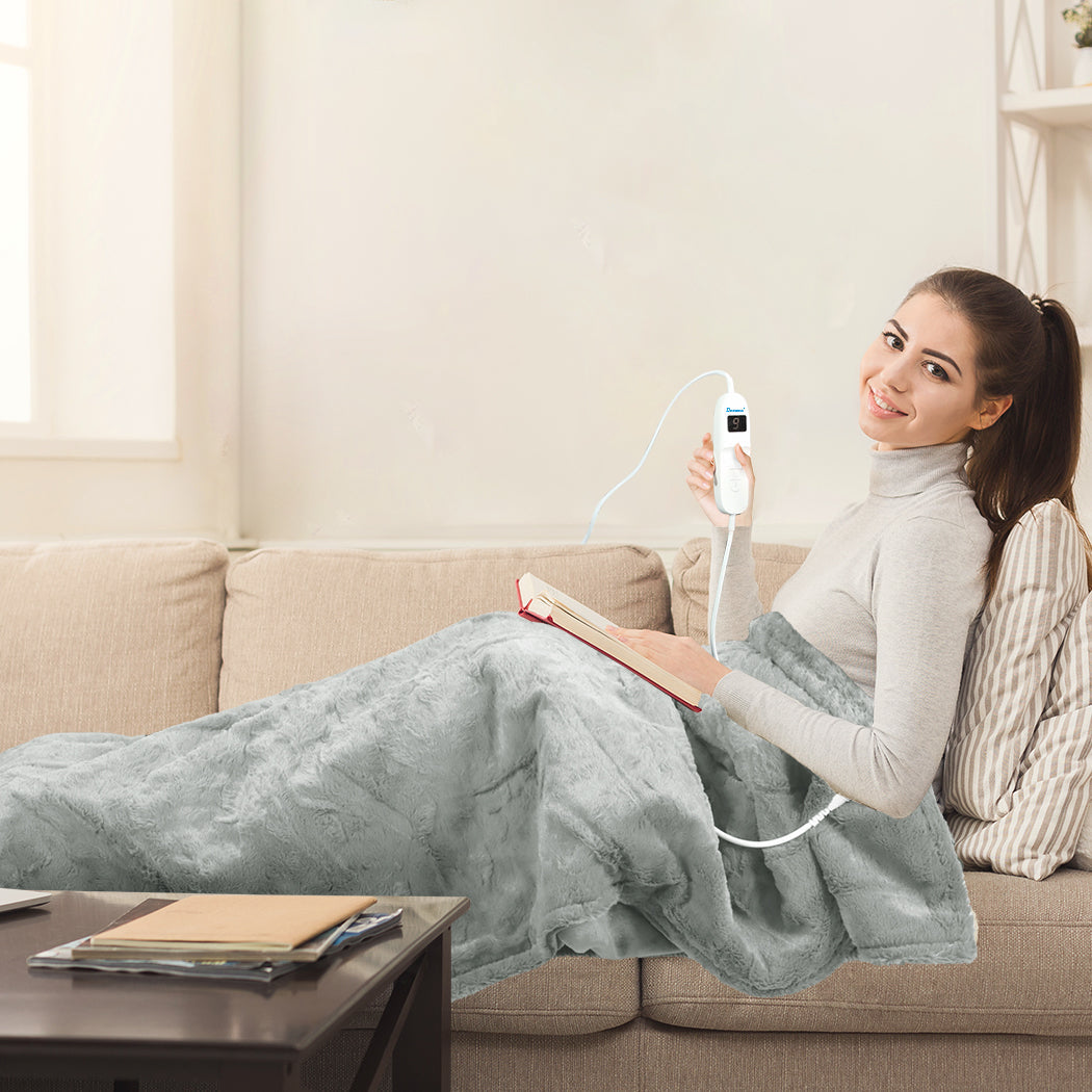 Dreamz Electric Throw Blanket Heated Timer Bedding Washable Warm Winter Plush Gy