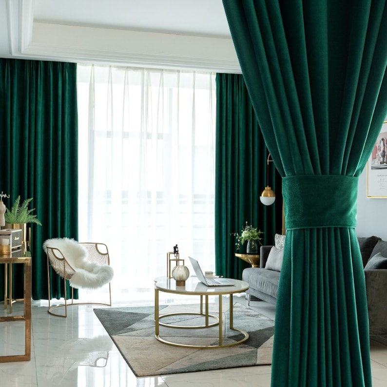 150 Centimetre Green High Quality Modern Velvet Blackout Curtains For Living Room Bedroom Dining Drape