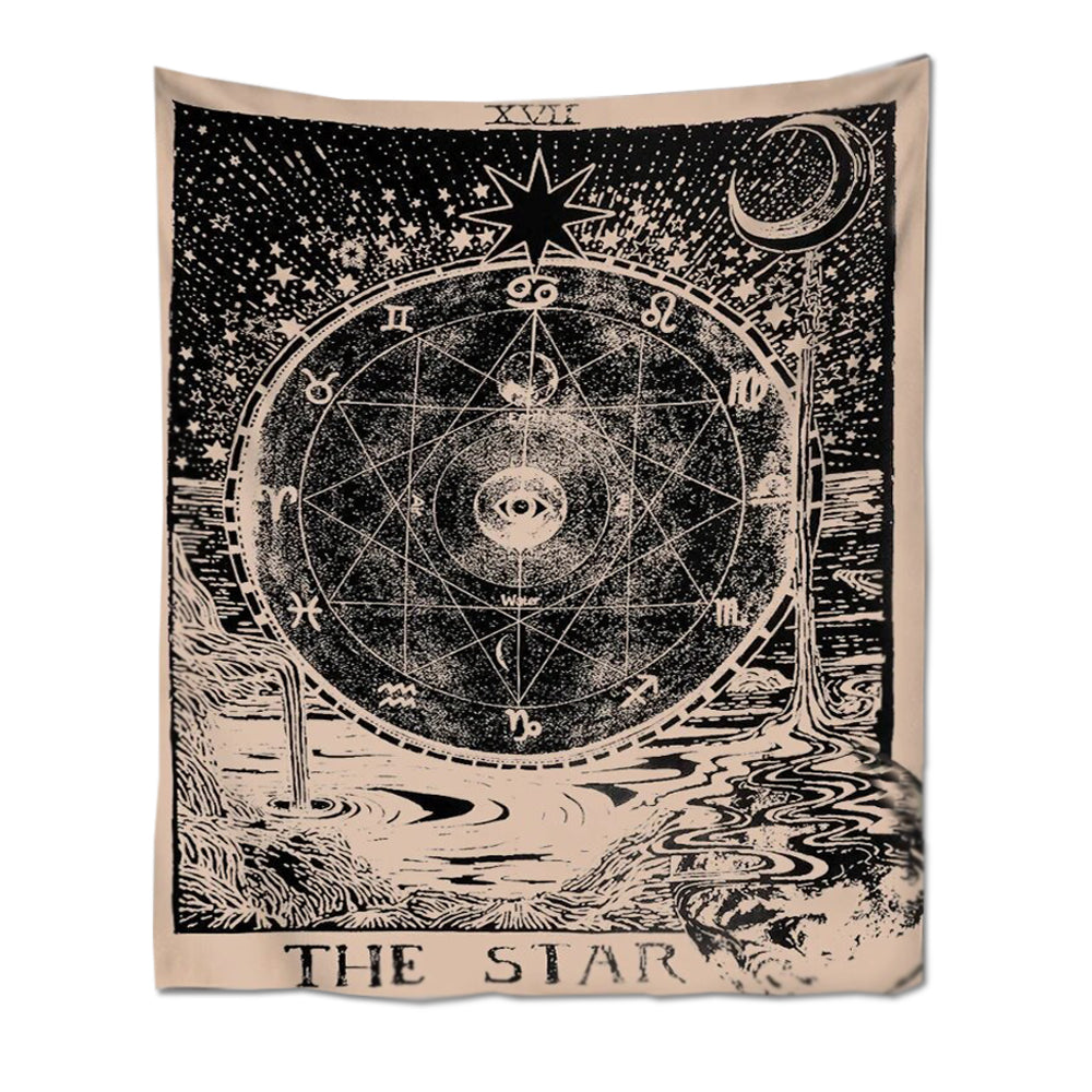 Tapestry Black Star 150X150 Cm Tarot Card Psychedelic Scene Art For Decor
