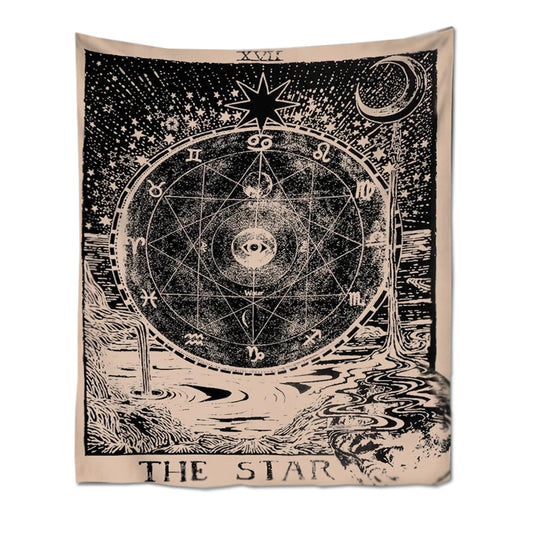 Tapestry Black Star 150X150 Cm Tarot Card Psychedelic Scene Art For Decor