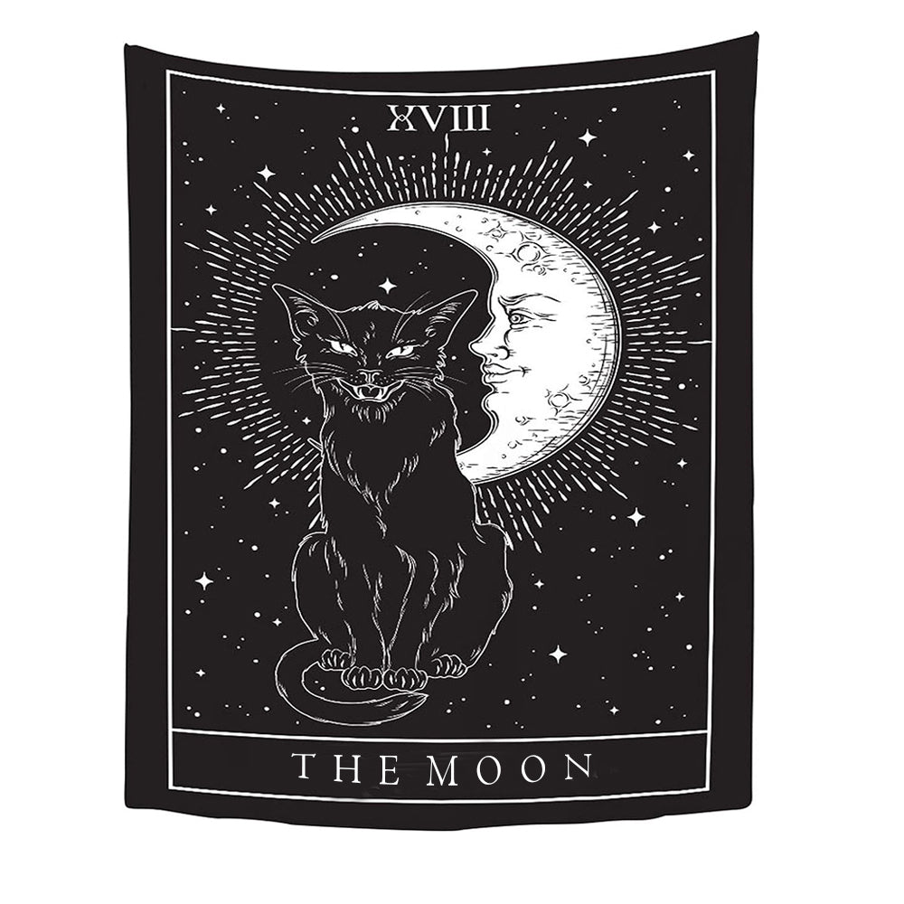 Tapestry Black The Moon And Cat Psychedelic Scene Art For Home Decor