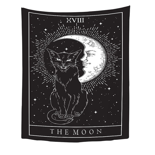 Tapestry Black The Moon And Cat Psychedelic Scene Art For Home Decor