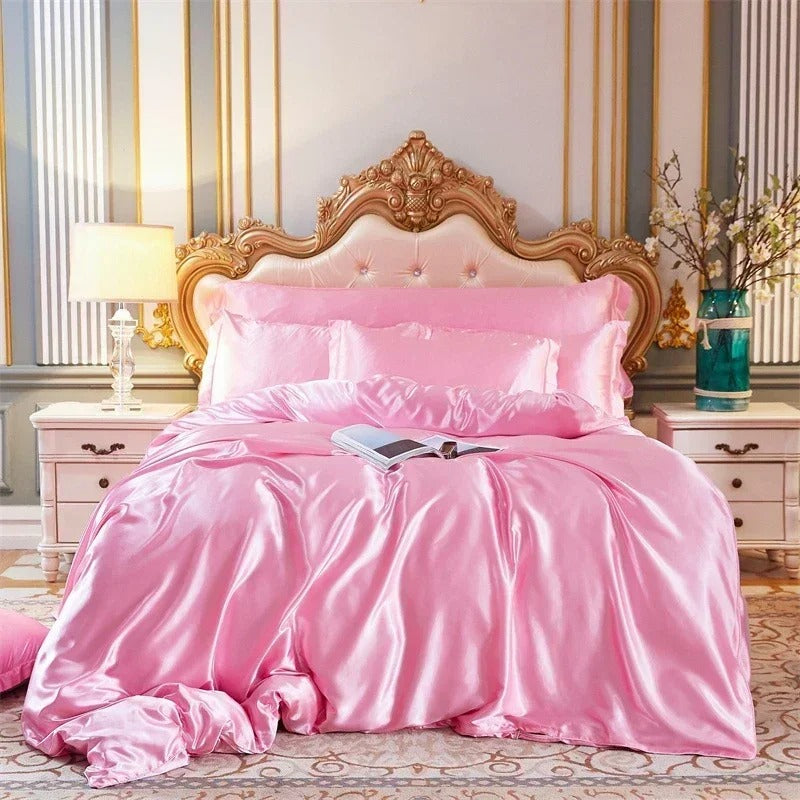 Beddings Blush Pink Us Queen Size 3 Pcs Satin Duvet Cover Set Polyester
