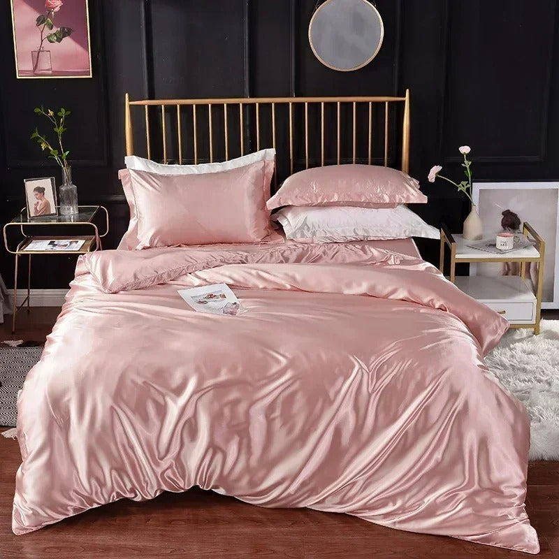 Beddings Light Pink Au Single Size Satin Duvet Cover Set Polyester Soft